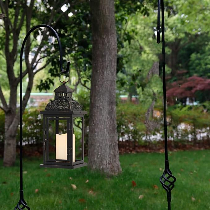 No Glass Lanterns Decorative Indoor & Outdoor, 15'' Candle Lantern Decorative Christmas Indoor Outdoor Decor, Vintage Metal Hanging Lanterns with LED Candle for Patio, Front Porch,Yard, Table