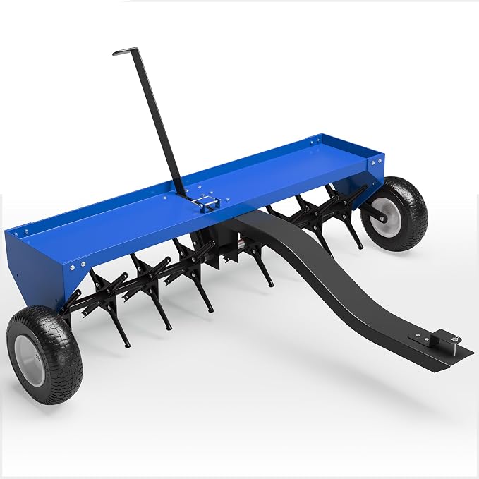 48 Inch Tow Behind Lawn Plug Aerator,100LBS Capacity Yard Aerator with Universal Hitch &10" Tires, Heavy Duty Aerator Lawn Tool Tow Behind, Steel Core Aerator for Garden Farm Yard Lawn Care
