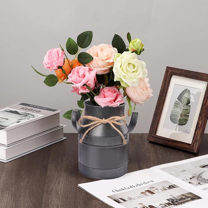 4 Packs 6 inch Milk Can Rustic Vases, Milk Can Farmhouse Vases for Home Decor with Galvanized Finish, Perfect Rustic Flower Vase for Table Centerpieces, Kitchen & Living Room Décor