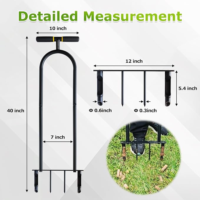 Manual Core Aerator Lawn Tool, Plug Aerator for Hard Compacted Soil | Cast Iron Rustproof. Step-Eject 5.4" Cores No Clog. 40" Handle No Bend. For Hard Soil, Large Lawns. Great for Seniors/Women.