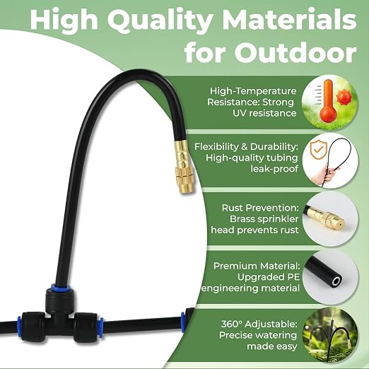 Drip Irrigation System for Watering Garden: 31FT Automatic Atomizing Kits with Parts Include Fittings 1/2" 1/4" Tubing Hose Quick Connect 10 PCS Adjustable Sprinklers for Outdoor Lawn Yard Greenhouse
