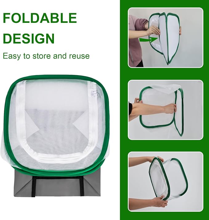 Butterfly Habitat Cage 12" x 12" x 12", Pop-up Butterfly & Insect Habitat Enclosure with Poop Tray for Easy to Clean, Small Foldable & Reusable Caterpillars Mesh Cage Terrarium for Indoor Use.