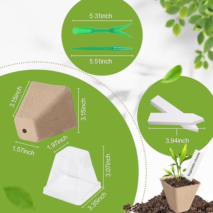 KOAMLY 36 Pcs 3in Square Peat Nursery Pots, Biodegradable Herb Seed Nursery Pot Kits, Seedling Pots, Outdoor Garden Sprouting Peat Pots with 36 Plant Tags