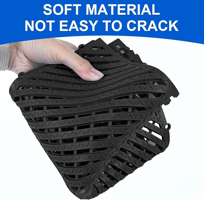 MYFAMIREA Modular Interlocking Cushion 12 Pack 11.8" x 11.8" Rubber Floor Tiles Non-Slip Splicing Drainage Mats for Deck, Pool, Shower, Patio, Balcony, Bathroom, Kitchen, Yard (Diagonal, Black)
