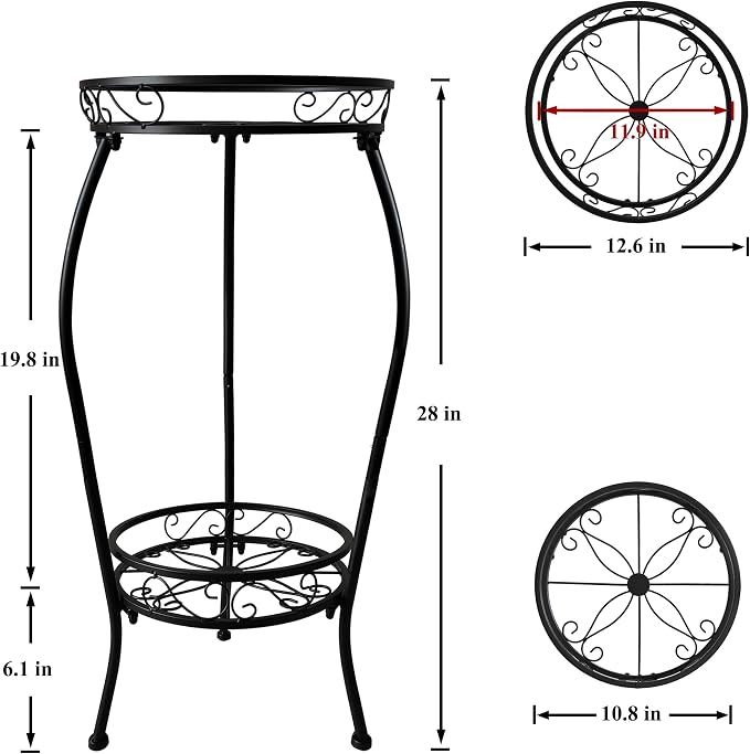 Metal Plant Stand 2 Tier Indoor Outdoor, 2 Pack Tall Flower Pot Shelf Rustproof Stable Heavy Duty Corner Stand, 28 inch Multiple Plant Display Rack for Living Room Patio Balcony Garden