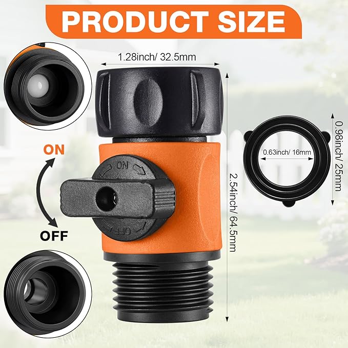 Hotop 12 Pcs Garden Hose Shut Off Valve Plastic Connect Water Hose Turn Off Valve with Anti Leak Standard 3/4 Inch Thread and Rubber Gaskets (Orange)