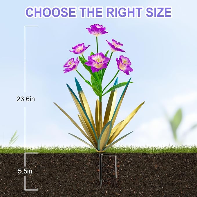 Homight Metal Agave Plant Outdoor Decoration Outdoor Garden Decoration Daffodils Flowers Mexican Yard Art Daffodils Flowers Decorative Garden Gift (2 Big Purple Daffodil)