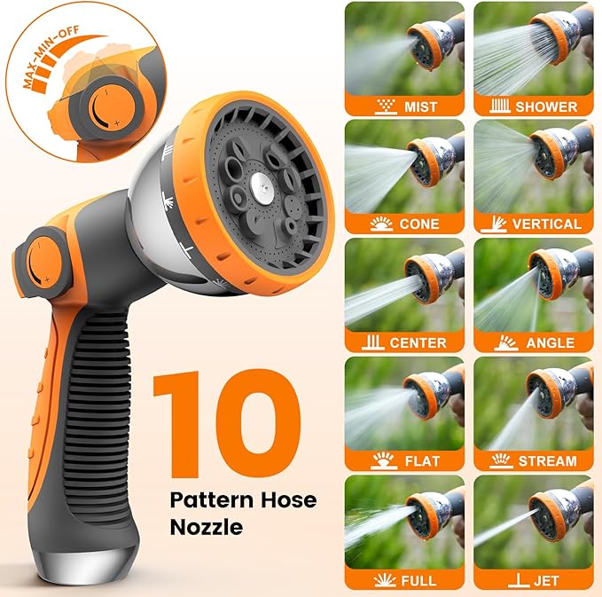 Retractable Garden Hose Reel 5/8” x 100ft, Auto Rewind Hose Reels for Outside, Heavy-Duty Wall-Mounted Outdoor Hose, 10-Mode Nozzle, Adjustable Length, 180° Rotation for Watering, Car Washing