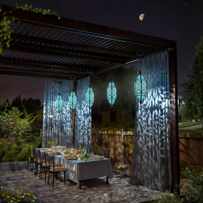 Twinkya 2 Pack Hanging Solar Lights Outdoor Garden Decorative Solar Lantern Waterproof Metal Moroccan Outdoor Decorations for Patio Pathway Yard Porch Backyard Garden Decor (Black, 2 Pack)