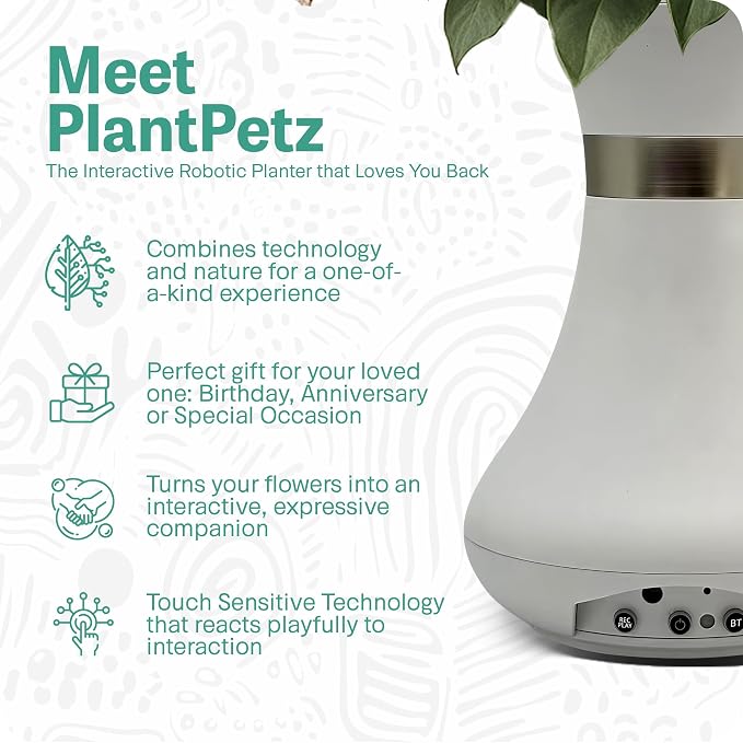 Interactive Robotic Pure Ivory Vase for Flower Bouquets | Bluetooth Capable, Touch Sensitive Floral Holder | Record a Message for Mother's Day, Birthdays, Anniversaries | 6x9 Inches