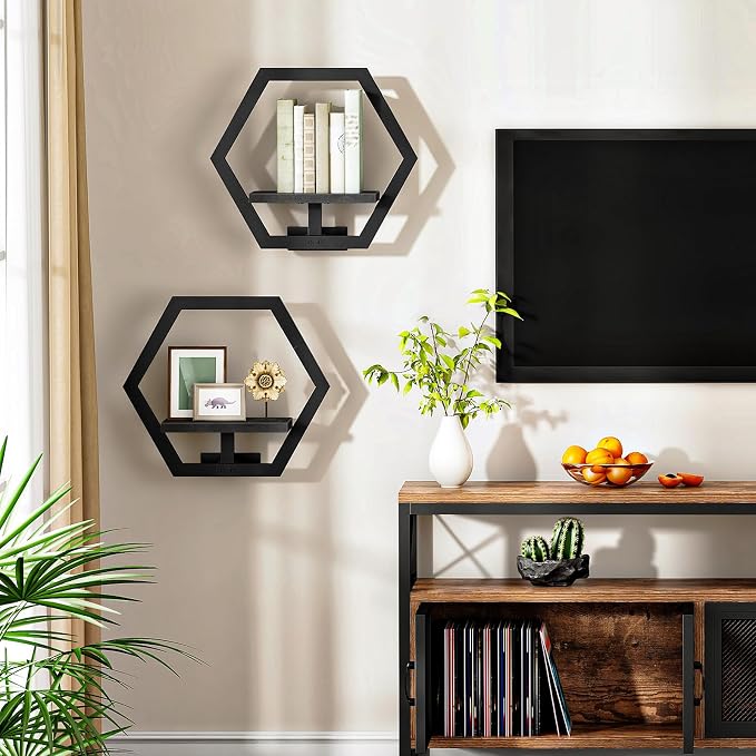 CHOEZON Wall Planters for Indoor Plants Set of 2, Wall Plant Holder, Floating Shelves for Living Room, Bedroom, Kitchen, Home Office, Black TBJ40P2BB