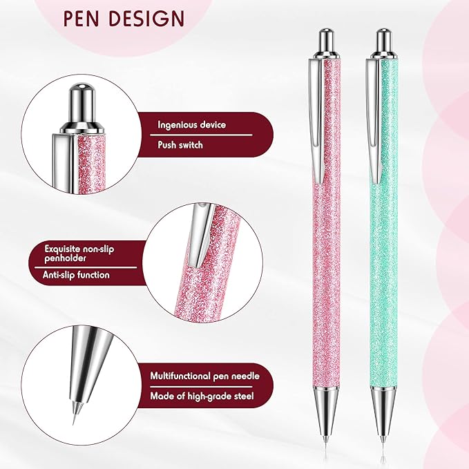 Epakh 2 Pieces Weeding Pen Vinyl Pen Pin Weeding Tool Fine Point Glitter Metal Vinyl Air Release or Car Puncturing Installation Retractable Craft Tool for DIY(Green, Pink)