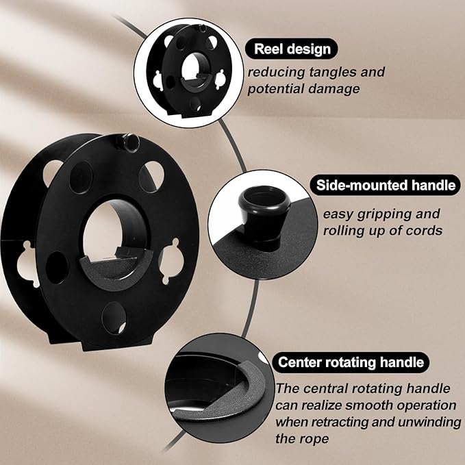 Cord Storage Reel Easy to Use with Center Rotating Handle 100 Feet (Black)