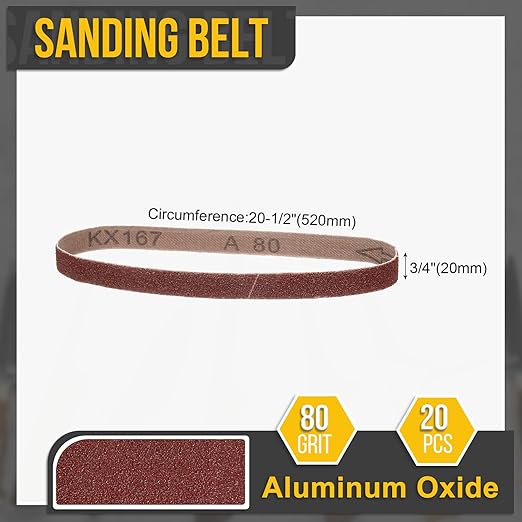 3/4 x 20 1/2 Inch Sanding Belt, 10 Pcs 80 Grit Aluminum Oxide Knife Sharpener Belts Work Sharpening for Belt Sander Knife Carving Tool Metal Working