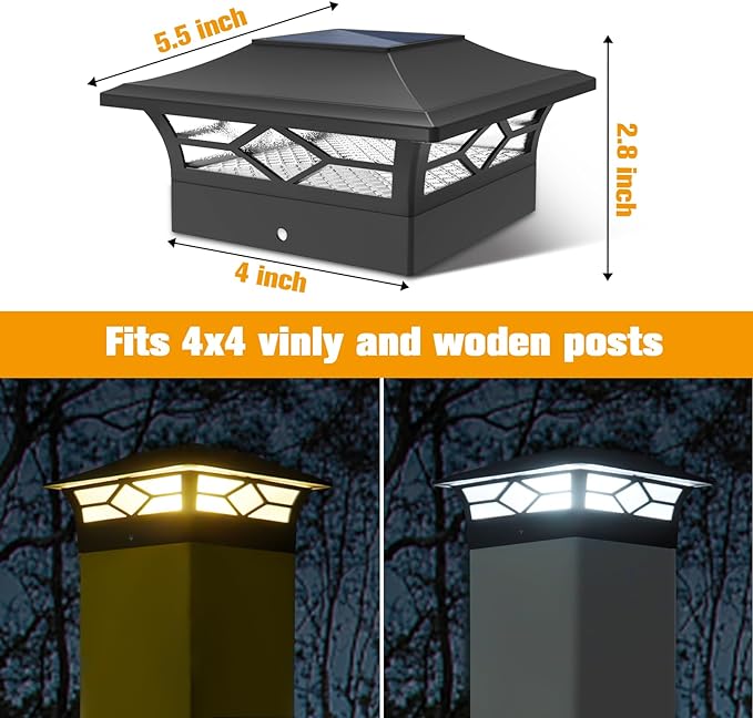 Solar Post Cap Lights Outdoor 16pack, Waterproof Solar Powered Deck Fence Post Lights for 4x4 Wood/Vinyl Posts, Solar Outdoor LED Light with Cool/Warm Lighting Decorate Garden Patio Porch…