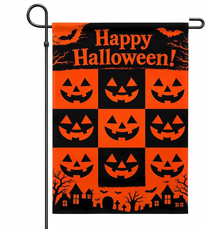 Halloween Decorations - Happy Halloween Garden Flag | Halloween Decor Double Sided Backdrop Banner | Halloween Party Favors Supplies Outdoor Outside Decor for Garden Yard Porch Patio Lawn