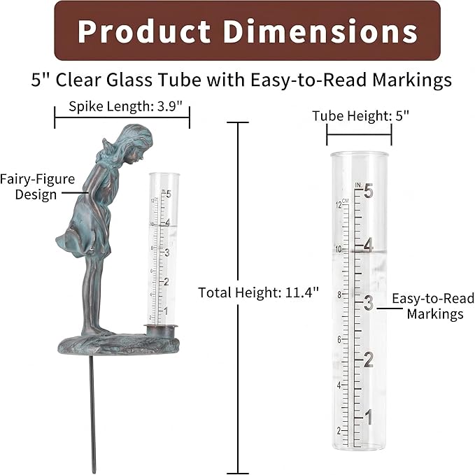 Topadorn Rain Gauge Stake Outdoor, Decorative Girl Garden Statue with 5 Inch Clear Rainfall Tube, Weather Resistant Resin Rain Gauge for Yard, Lawn and Flower Beds