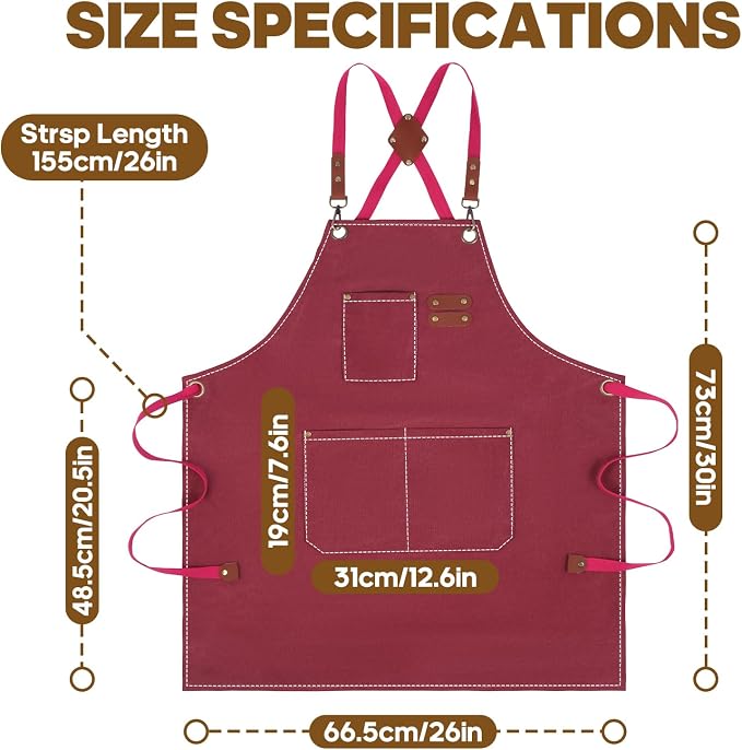 Aprons For Women Men With Large Pockets, Waterproof Cotton Chef Aprons For Cooking Server Grilling Bbq Kitchen