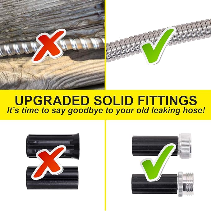 Metal Water Hose 100 ft - Stainless Steel Water Hose with 2 Nozzles, Lightweight, Tangle Free & Kink Free, Heavy Duty, High Pressure, Flexible, Dog Proof