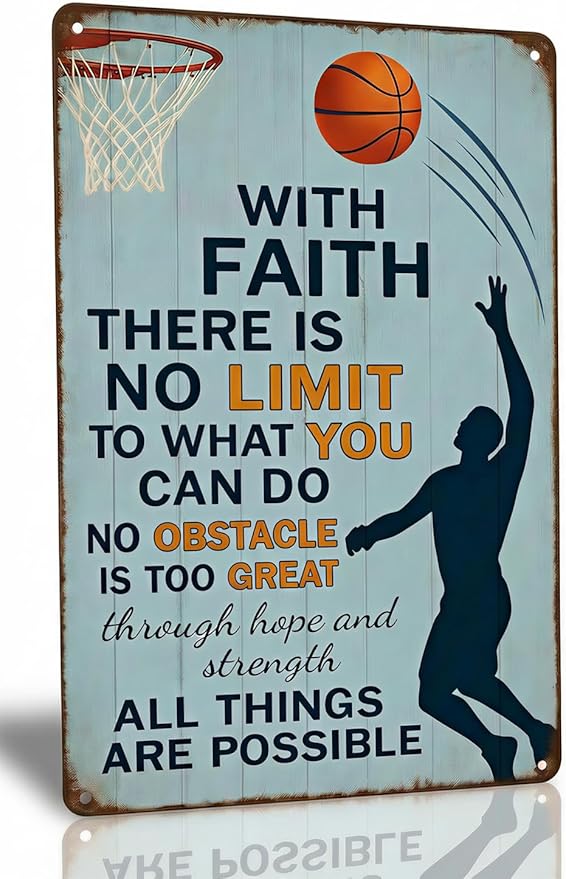 Vintage Christian Basketball Metal Sign – Faith Motivational Wall Art for Boys Room, Gym, or Locker Room – Inspirational Gift for Athletes, Teens, and Believers(Christian Basketball)