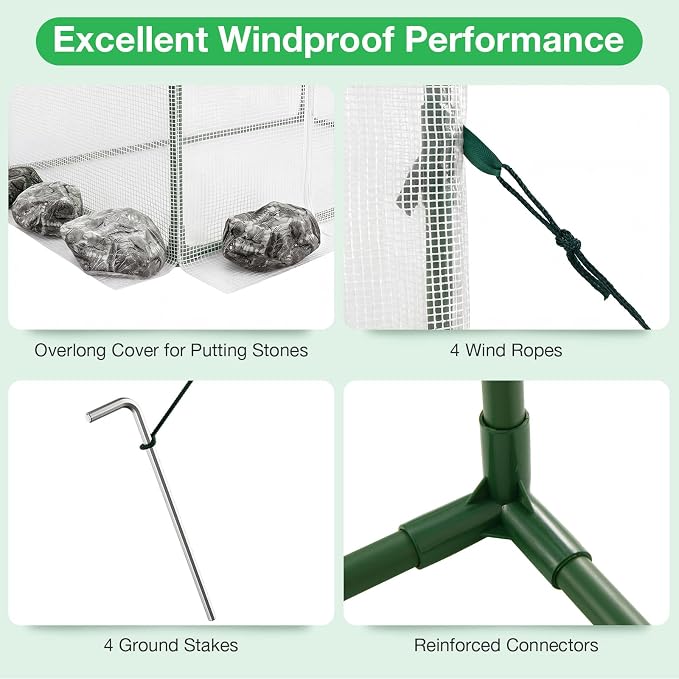 Giantex Walk-in Greenhouse, 4 Ground Stakes & Ropes, Outdoor Portable Mini Greenhouse w/ PE Cover, Heavy-Duty Metal Frame, Roll-up Zipper Door, Double-Layer Screen Windows, 6.6 x 2.5 x 5.6 FT