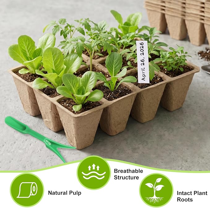 DANALLAN 20Pcs Seed Starter Tray 240 Cells Seed Starting Trays Thickened Biodegradable Seed Starter Pots Kit for Vegetables Flowers Seed Starting Planting Seeds (20)