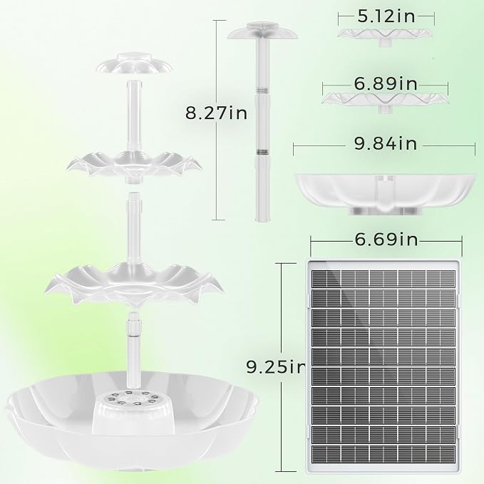 AISITIN 6.5W Solar Bird Bath Fountain with 8-Color LED Lights, 3 Tiered Bird Bath & Feeder, Upgraded Detachable Solar Pump for Garden, Patio, Yard, Pond (Auto Pump Day, Light at Night)