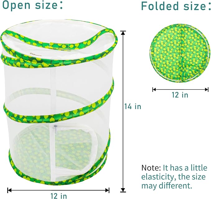 Butterfly Habitat Mesh Cage，12" x 14" Tall Pop-up Breathable Insect Bug Net Cage