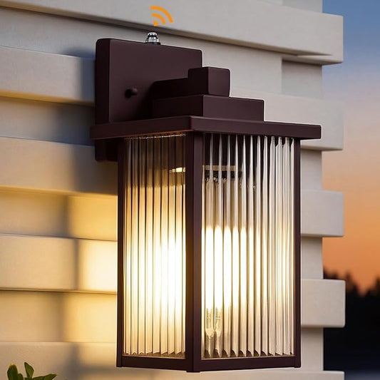 13-Inch Oil-Rubbed Bronze Outdoor Wall Light, Dusk to Dawn Exterior Light Fixture, IP65 Waterproof Rust-Resistant Metal & Textured Glass Wall Mount Sconce for Porch Garage Entryway