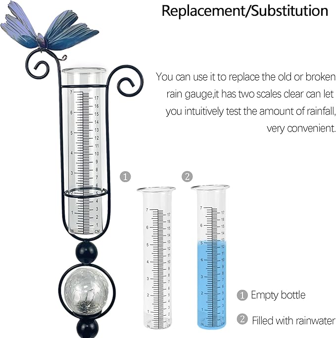 rain Gauge Tube 7-Inch Scale rain gauges Replacement Tube Glass rain gauges Outdoors Easy-to-Read Scale rain Gauge Outdoor Yard（Pack of 2）