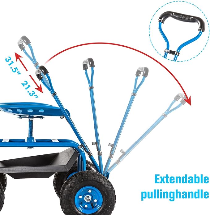 KINTNESS Garden Cart Rolling Work Seat with Tool Tray and Storage Basket on Wheels Heavy Duty Garden Scooter Gardening Planting