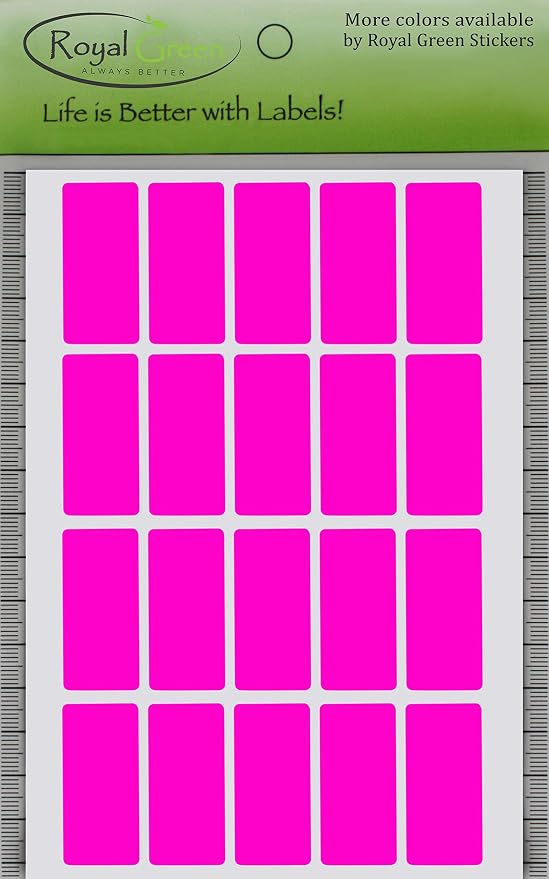 Royal Green Neon Pink Rectangular Multicolored Stickers (40mm x 19mm) 1.57 inch x 0.75-1000 Pack