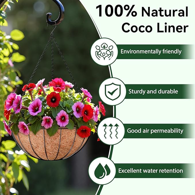 ZeeDix 3 Pack 14 Inch Coconut Liners for Planters, Round Hanging Basket Liners Natural Coco Coir Replacement Liner for Flowers Vegetables Patio Porch Garden Decor