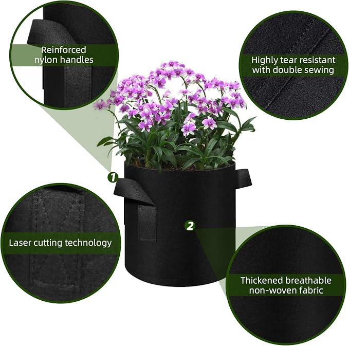 12 Pack 3 Gallon Plant Grow Bags, Thickened Nonwoven Fabric Pots with Handles, Vegetable Planter Bags Containers, Cloth Planters for Garden Vegetable/Flower/Plant/Fruits Outdoor (Black)