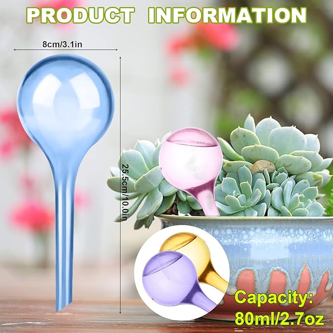 4 Pack Plant Watering Globes Colored Self Watering Globes Automatic Watering Bulbs Plastic Plant Water Globes Drip Irrigation Device for Indoor Outdoor Plants (26.5×8 cm)