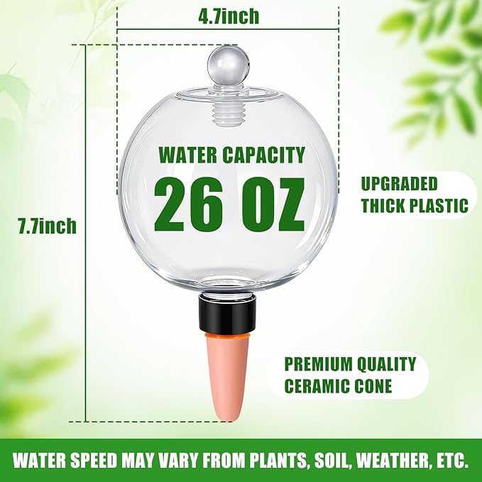 26 oz Extra Large Plant Self Watering Globes Top Fill - Upgraded Plastic Water Bulbs, Slow Release Terracotta Self Watering Planter Insert, Plant Watering Devices System, Water Spikes Stakes (6 Pack)