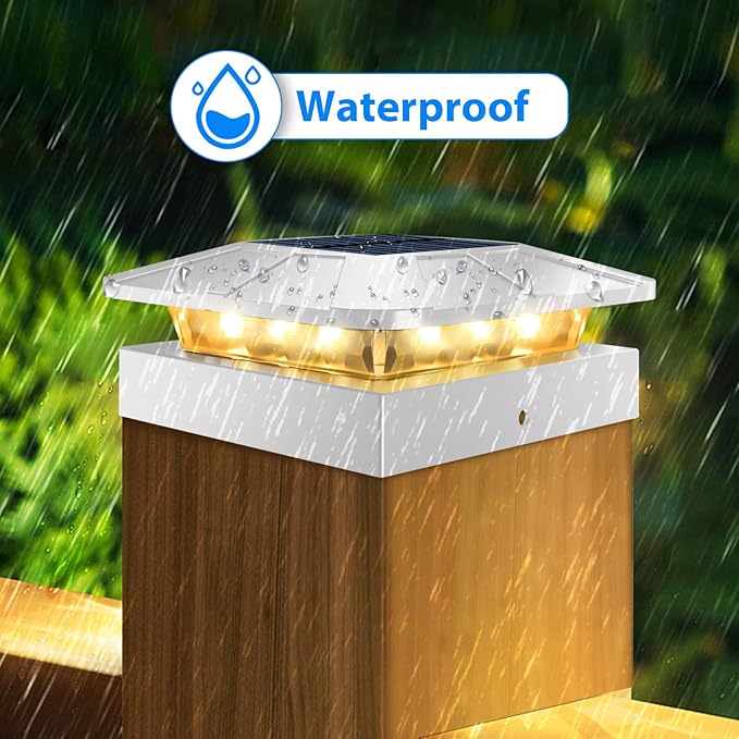 Peasur 4x4 Solar Post Cap Lights Outdoor with 3 Modes, 20 Packs White Fence Light Solar Powered Waterproof, Wood/Vinyl Post Top Lights for Deck Yard Garden Patio Porch Outside