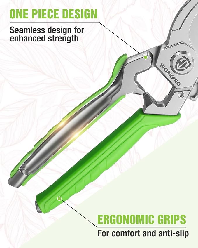WORKPRO 8.5" Bypass Pruning Shears, Professional Garden Shears with Forged Stainless Steel Blades, 3/4" Cut Capacity, Spring-Loaded, Safety Lock, Hand Pruner for Trimming, Bonsai, Flowers