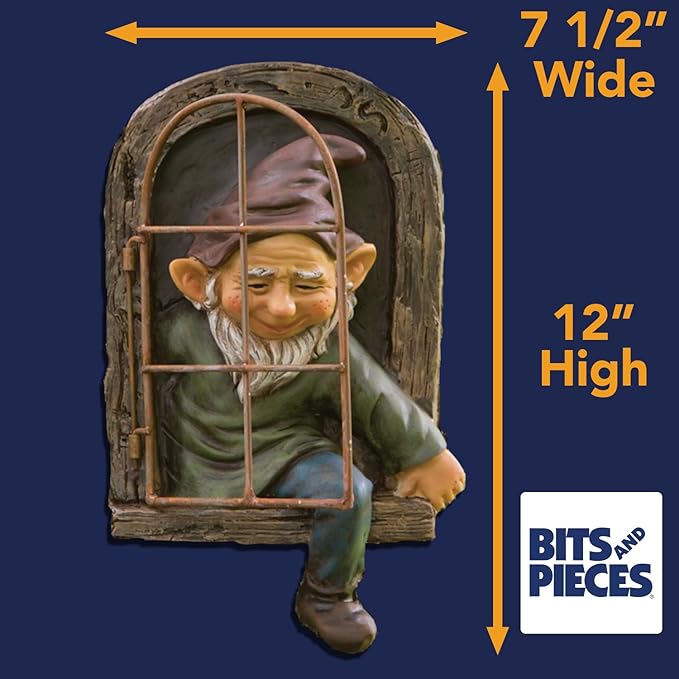 Bits and Pieces Elf Out the Window Yard Decorations Outdoor Tree Faces, 12 Inch Tree Hugger Whimsical Yard Decor, Elf, Fairy, Gnome Garden Decorations, Fun Garden Art