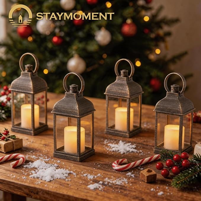 Wedding Decor Bronze Lanterns: 6 Pcs LED Flameless Decorative Indoor Outdoor Rustic Candle Holder Bulk for Tables Centerpieces