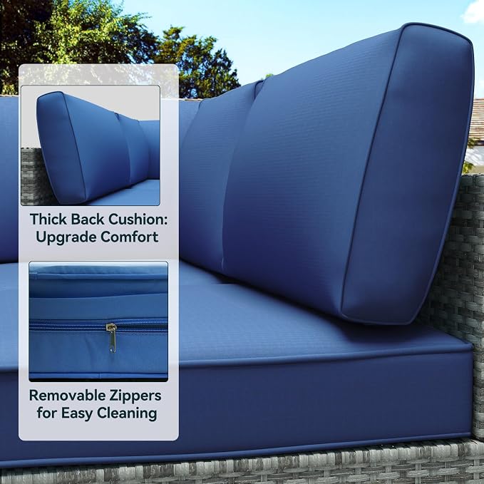 Outdoor Replacement Cushions for Patio Furniture,Water-Resistant Sofa Cushion for Rattan Wicker Sectional Patio Conversation Sets,14-Piece Outdoor Couch Cushion, Deep Blue