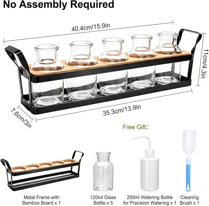 Salzesfalls Propagation Stations with Metal Stand,Plant Propagation Station & Vases,Table Top Plant Stand, 5 Glass Jars for Hydroponic Plant Propagation, Plant Lover Gifts