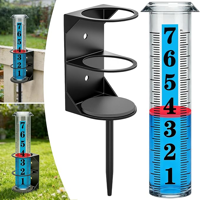YZDTECH Rain Gauge Outdoor, Accurate Rain Gauges Outdoors Best Rated with Metal Rack Holder, Large Water Gauge with Red Float, Water Rain Meter with Thickened Plastic Large Font Tube for Yard Garden