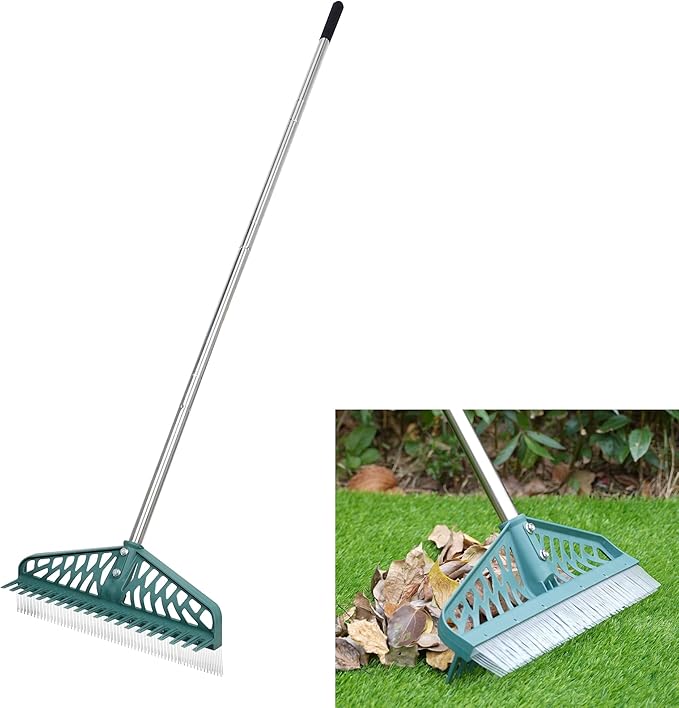 YEELOR Artificial Grass Rake Innovative Double Sided Turf Rake, 60-Inch Adjustable Handle for Cleaning and Fluffing Artificial Turf, Lawns, Carpets, Patios – Removes Leaves, Pet Hair & Debris