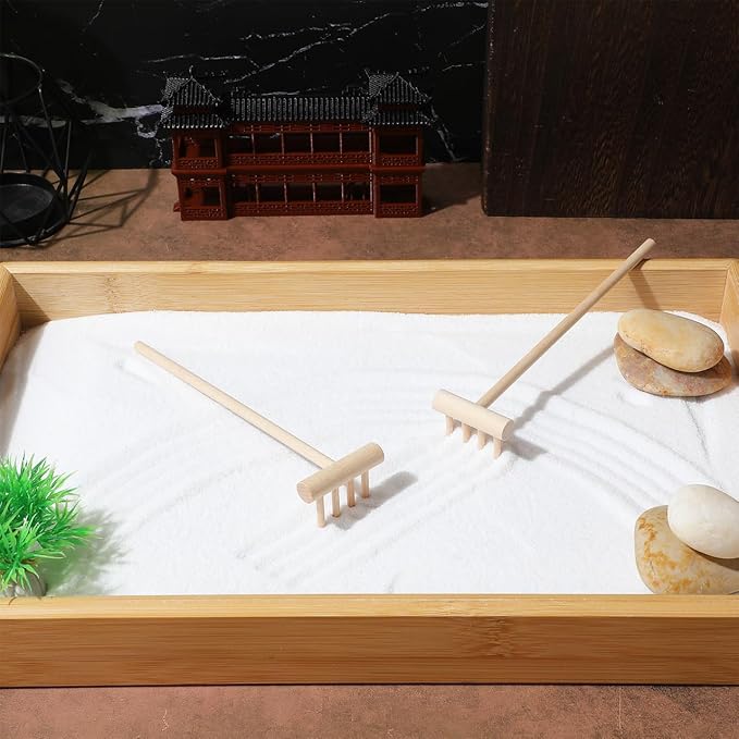 YARNOW 20 Pcs Mini Zen Garden Rake Set, Bamboo Tabletop Sand Tools for Desk Meditation, Small Wooden Accessories for DIY Miniature Craft & Home Decor