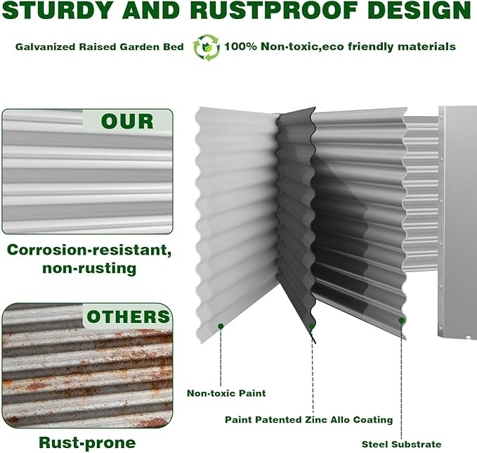 4 Pack Metal Raised Garden Bed Kit, 4x2FT Galvanized Steel Raised Garden Bed– Heavy Duty Outdoor Planter Box for Vegetables, Herbs & Flowers, Rust Resistant