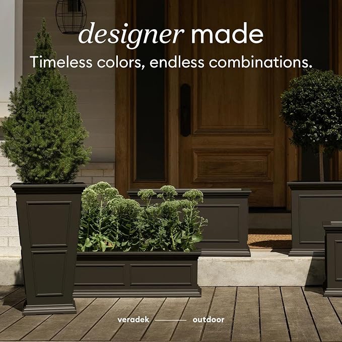 Veradek Brixton Series Tall Plastic Planter (Black, 26" H x 14.75" W x 14.75" L - 2 Pack with Shelf)