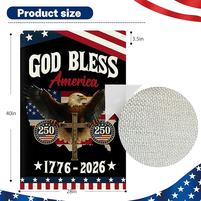 250 Anniversary Usa Garden Flags for Outside, 250 Anniversary USA Flag 1776-2026 God Bless America Commemorative Patriotic Banner with Eagle Design Yard Sign 4th of July Decorations Double-Sided Waterproof 250 Year American Flag 28x40 Inch