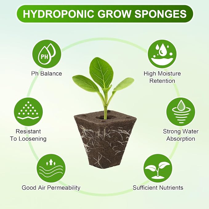 M METERXITY 20-Pack Grow Sponges, 1.4x1x1.5 Inch Replacement Root Growth Sponges Seed Pods for Plant Rooting/Seed Germination/Hydroponic Gardens System Supplies, Starter Plug for Seeds