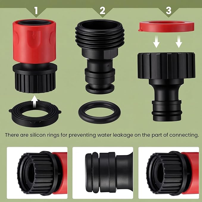 Hotop 16 Pieces Garden Hose Quick Connector 3/4 Inch Plastic Water Hose Fittings Male and Female Connectors End Adapters with 10 Pieces Rubber Gaskets (Red)